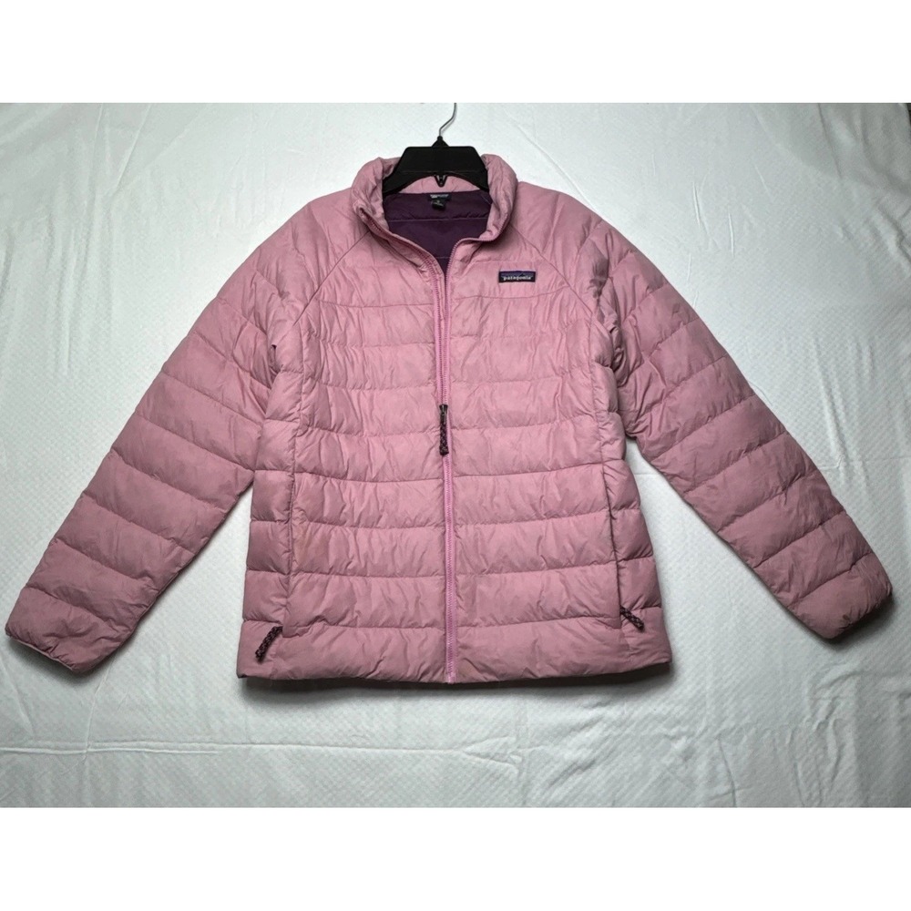 Patagonia Girl's Down Sweater Puffer Jacket Netplus Sz XL14 Packable Planet Pink
